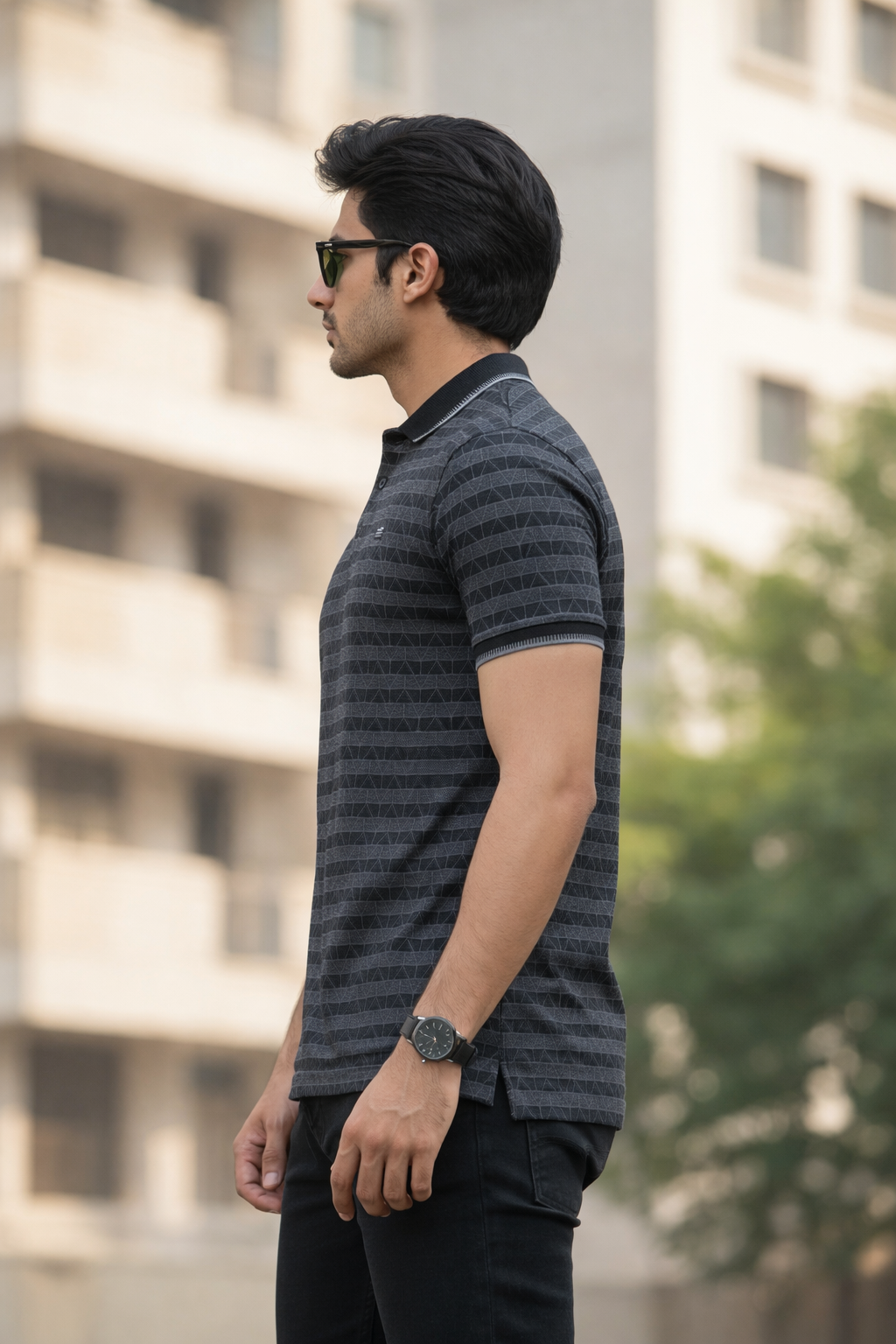 Stylish Black Pattern Polo T-Shirt for Men | Modern Street Look ATL4924
