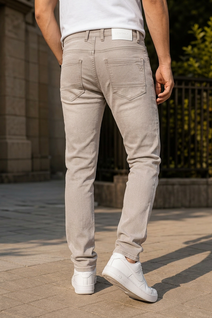 Men Cream Textured Ankle Fit Denim Jeans 9696