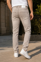 Men Cream Textured Narrow Fit Denim Jeans