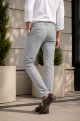 Men Grey Satin-Finish Structure - Slim Fit Cotton Trousers 5127