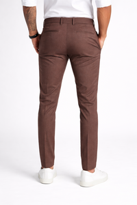 Men Brown Narrow Fit Structured Pants-TEM9404