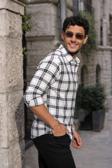 White Checkered Shirt for Men | Classic Plaid Long Sleeve Casual Shirt OXFCH