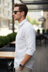 Men White Windowpane Check Slim Fit Shirt 251205865