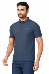 Blue Plain Collar T-Shirt | Half Sleeve Sinker Fabric | Casual & Sports Wear