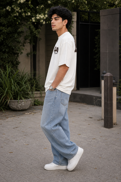 Men Louis Vuitton White Logo Drop Shoulder T-Shirt
