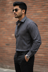 Atlance| Men Coffee Vertical Striped Formal Shirt-FRM