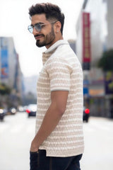 Stylish Cream Pattern Polo T-Shirt for Men | Modern Street Look