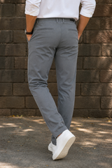 Men Narrow Fit Dark Grey Melange Structure - Textured Cotton Chinos 5128