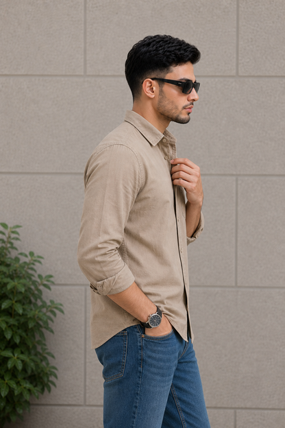 Men Premium Fawn Solid Casual Shirt for Everyday Wear OXF-PLAIN