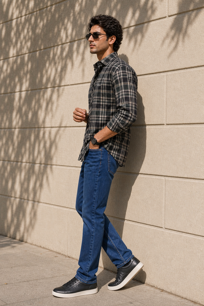 Men Green Plaid Long Sleeve Shirt – Stylish Casual Button-Up