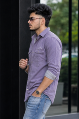 Men Lavender Double Pocket Casual Shirt | Snap Button Denim Shirt