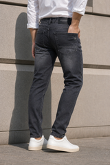 Men Black Textured Narrow Fit Denim Jeans