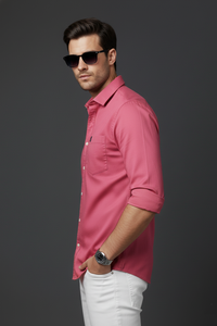 Atlance Men Premium Pink Cotton Slim Fit Casual Shirt NFT
