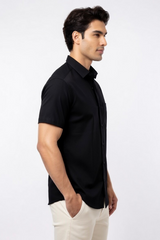 Men Casual Black Short Sleeve Shirt - Cotton Comfort 261049774