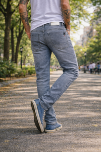 Men Light Grey Colour Narrow Fit Sulphur Wash Jeans - Stretch Denim HEN454