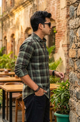 Olive Checks Shirt for Men | Slim Fit Full Sleeve WON