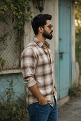 Men Classic Fawn Check Shirt | Everyday Casual Wear WON