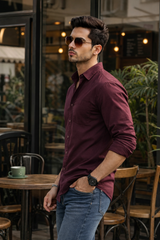 Men Premium Wine Solid Casual Shirt for Everyday Wear OXF