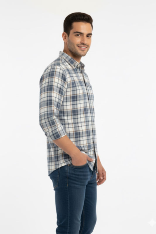 Men Casual Check Shirt in Dark Grey Color