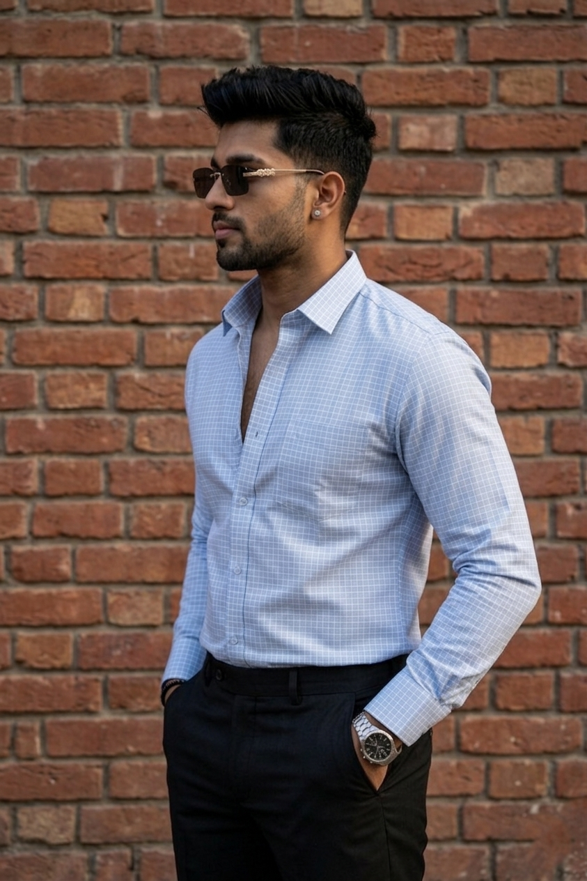 Atlance Sky Blue Check Shirt for Men – Elegant & Trendy Formal Wear-FRMCHECKS