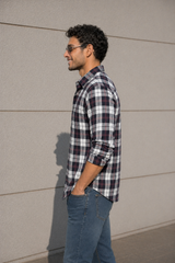 Men Wine Checked Slim Fit Casual Shirt | Premium Cotton FABCK