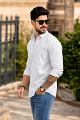 Men Premium White Solid Casual Shirt for Everyday Wear OXF