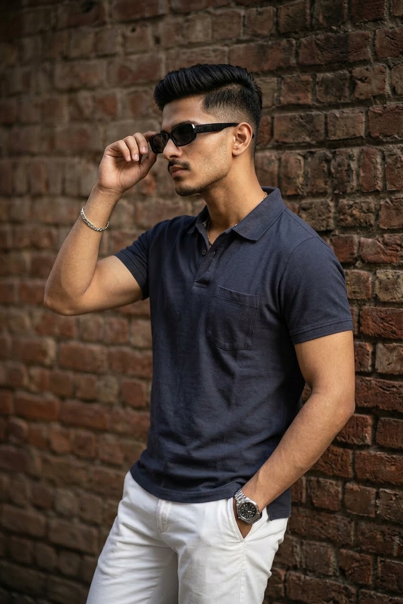 Men Dark Grey Cotton Polo T-Shirt with Pocket - Casual Short Sleeve Slim Fit 8622