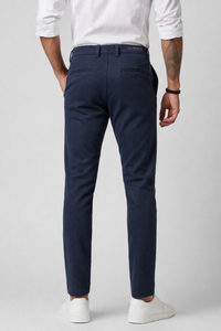 Men Navy Blue Narrow Fit Structured Pants-TEM9404