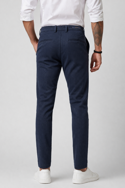 Men Navy Blue Narrow Fit Structured Pants-TEM9404