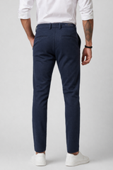 Men Navy Blue Narrow Fit Structured Pants-TEM