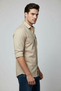 Atlance Men Premium Beige Cotton Slim Fit Casual Shirt NFT