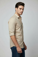 Atlance Men Premium Beige Cotton Slim Fit Casual Shirt 261061504