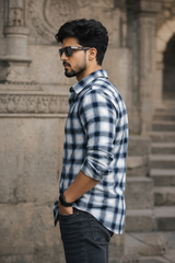 Comfortable Navy Blue & White Check Shirt for Men – Everyday wear OXFCH