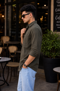 Men Premium Olive Solid Casual Shirt for Everyday Wear OXF-PLAIN