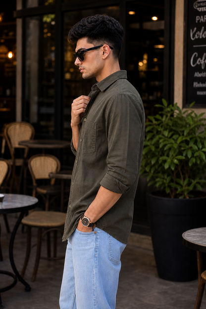 Men Premium Olive Solid Casual Shirt for Everyday Wear OXF-PLAIN