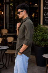 Men Premium Olive Solid Casual Shirt for Everyday Wear OXF
