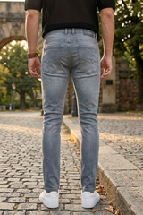 Men Light Grey Narrow Fit Jeans - Premium Denim Wash