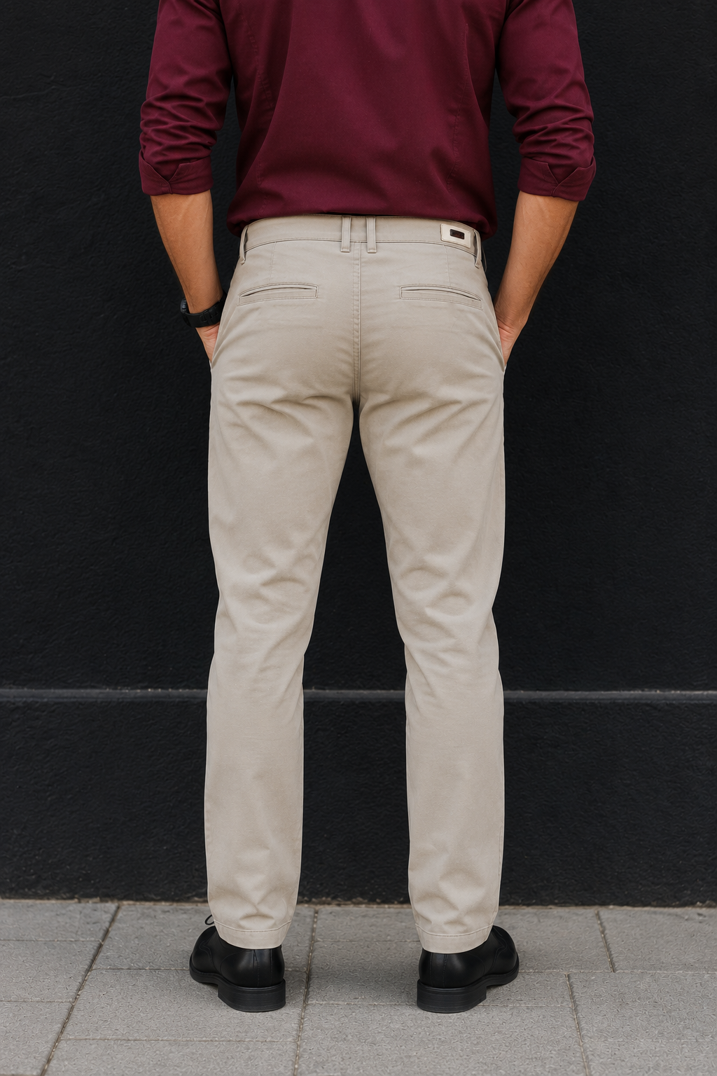 Men Cream Micro-Textured Cotton Chinos | Stylish Narrow Fit Pants 5130