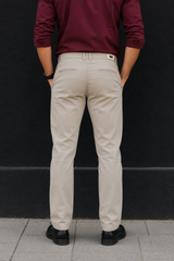 Men Cream Micro-Textured Cotton Chinos | Stylish Narrow Fit Pants 5130