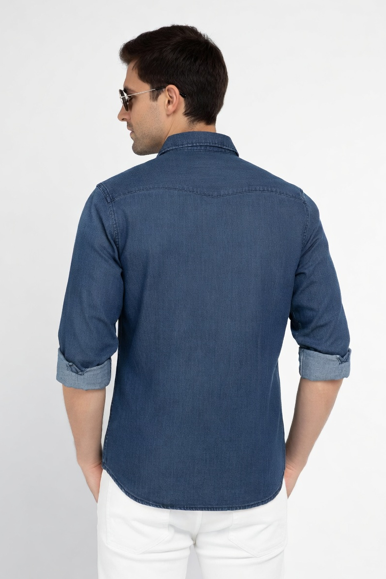 Men Casual Dark Blue Denim Shirt – Modern Stylish Fit SC-1942