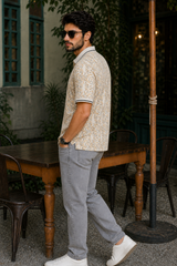 Men White Leaf Print Polo T-Shirt