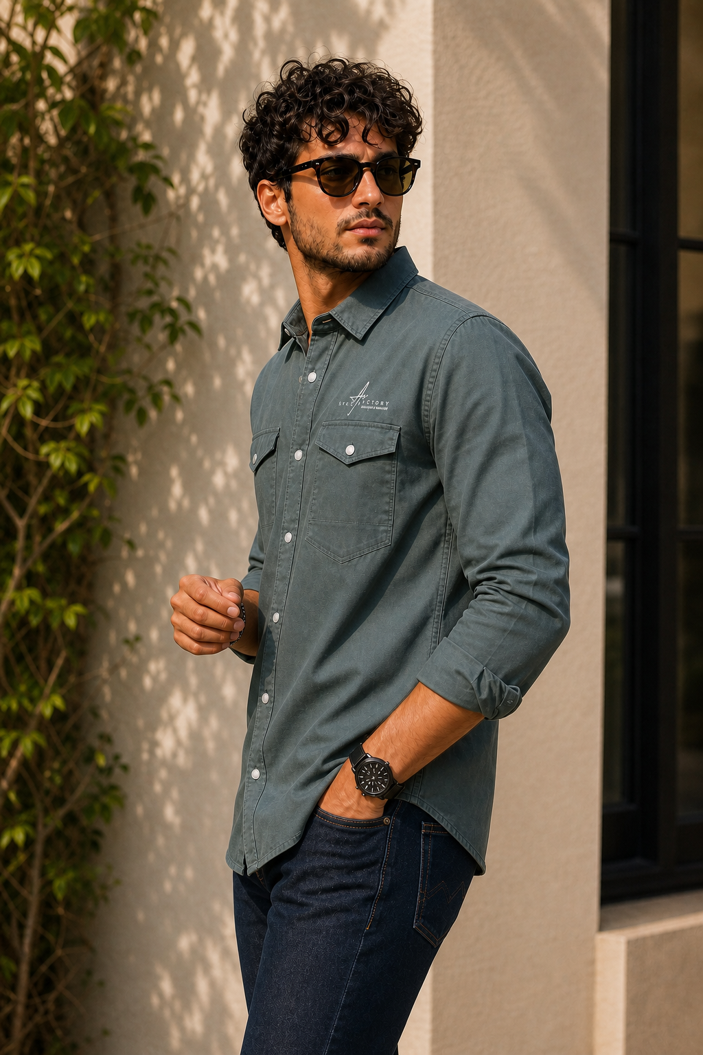 Men Plain Cotton Dark Pista Full Sleeve Shirt | Casual Button Down Shirt with Pockets SC-1972