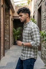 Men Olive Casual Shirt – Checkered Daily Wear OXFCH