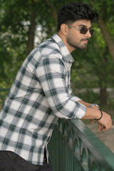 Dark Pista & White Checked Shirt – Modern Casual Look for Men WON