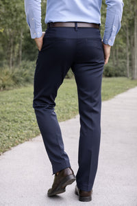 Men Slim Fit Navy Blue Textured Structure - Premium Cotton Trousers 5126