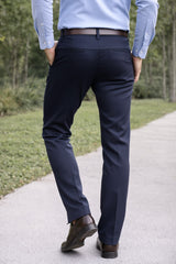 Men Slim Fit Navy Blue Textured Structure - Premium Cotton Trousers 5126
