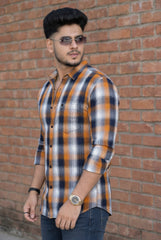 Men Rust Check Casual Shirt | Premium Slim Fit | Atlance FABCK
