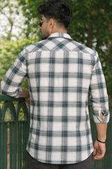 Dark Pista & White Checked Shirt – Modern Casual Look for Men WON