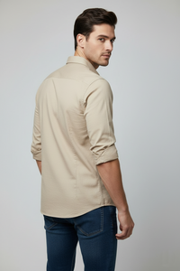 Atlance Men Premium Beige Cotton Slim Fit Casual Shirt NFT
