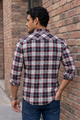 Maroon Checkered Full Sleeve Shirt for Men | FABCK